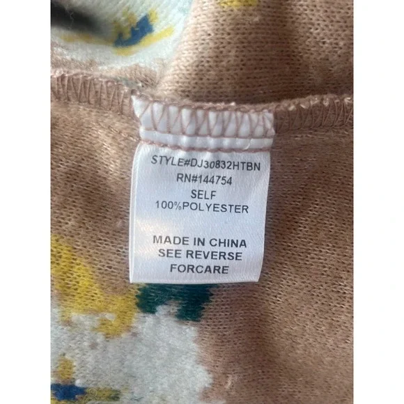 NEW DAVI & DANI Elegant Tan and Brown Flower Coat Hooded Buttons Women's Sz L - Picture 9 of 9